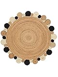 RugVista, Solana Dot Jute, In & Outdoor Teppich, Kurzflor, ∅ 200 cm, Rund, Modern, Jute, Flur,...